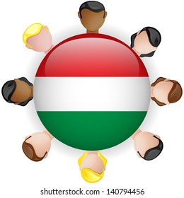 Hungary Flag Button Teamwork People Group - Vector
