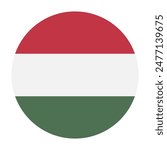 Hungary flag. Hungary circle flag. Standard color. Round button icon. Circle icon. Computer illustration. Digital illustration. Vector illustration.