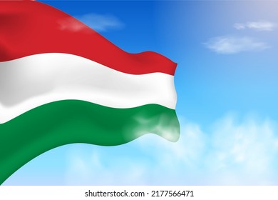 Hungary flag in the clouds. Vector flag waving in the sky. National day realistic flag illustration. Blue sky vector.
