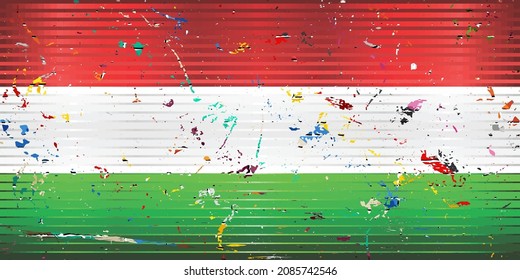 Hungary flag with color stains - Illustration, 
Three dimensional flag of Hungary