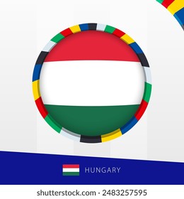 Bandera de Hungría con borde de círculo colorido. Icono de Vector.