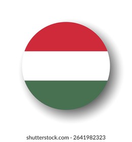 Hungary flag - flat vector circle icon or badge with dropped shadow.