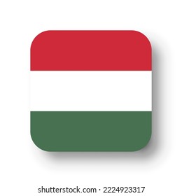 Hungary flag - flat vector square with rounded corners and dropped shadow.