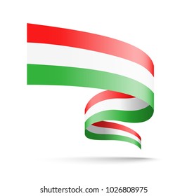 Hungary flag in the form of wave ribbon. Vector illustration on white background.