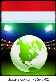 Hungary Flag with Globe on Stadium Background Original Illustration