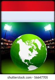 Hungary Flag with Globe on Stadium Background Original Illustration
