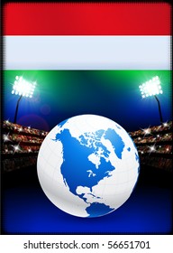 Hungary Flag with Globe on Stadium Background Original Illustration