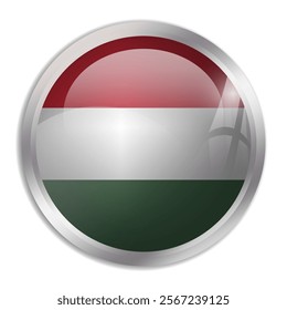 Hungary flag - glossy circle button displays a colorful flag representing a country cultural identity and heritage. The essence of national pride and unity.