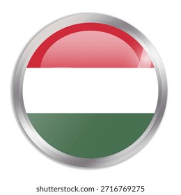 Hungary flag - glossy circle button in metal frame displays a colorful flag of a country cultural identity and heritage. The essence of national pride and unity.