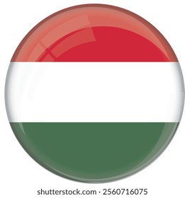 Hungary flag with glossy rounded button for football team and national emblem