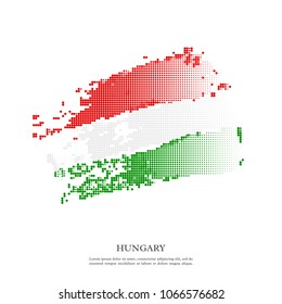 Hungary flag with halftone effect, grunge texture. Isolated on white background. Vector illustration.