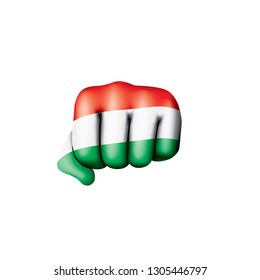Hungary flag and hand on white background. Vector illustration