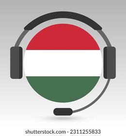 Hungary flag with headphones, support sign. Vector illustration.