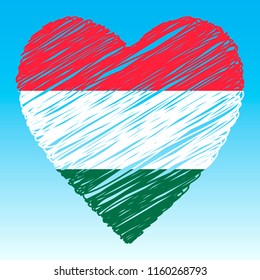 Hungary flag, Heart shape, grunge style.