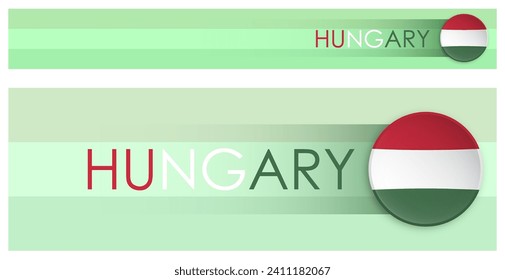 Hungary flag horizontal web banner in modern neomorphism style. Webpage Hungarian country header button for mobile application or internet site. Vector