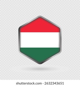 Hungary Flag Icon in Hexagon Shape.