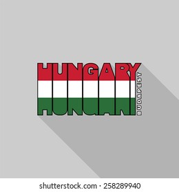 Hungary flag of the letters typography, t-shirt graphics, flat design.