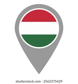 Hungary flag location pin, flag application, Flag on Location Pin, graphic design, map pointer, vector illustration.