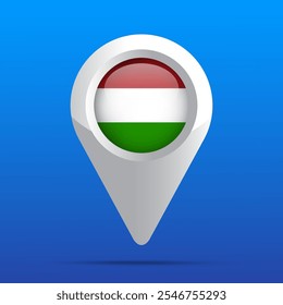 Ungarn-Flaggen-Kartensymbol. Glänzendes Symbol 3D. Vektorgrafik.