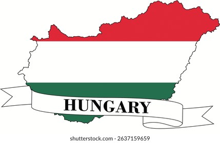 hungary flag map, name in letters, white background and identity