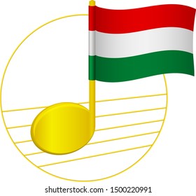 Hungary flag and musical note. Music background. National flag of Hungary and music festival concept vector illustration