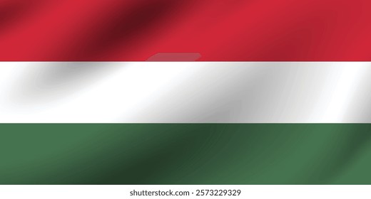 Hungary flag official colors and proportion digital vector illustration. Pleated flag.