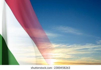 Hungary flag on background of sky. Patriotic background. EPS10 vector