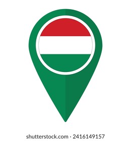 Hungary flag on map pinpoint icon isolated. Flag of Hungary