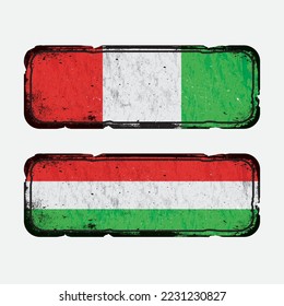 Hungary Flag on old grunge vintage rusty license metal plate vector illustration 