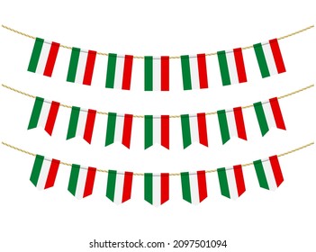 Bandera de Hungría sobre las cuerdas de fondo blanco. Juego de banderas Patrióticas. Decoración de manto de la bandera de Hungría