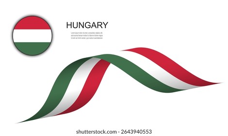 Hungary flag on waving ribbon and cricle button, Hungary flags vector design illustration.