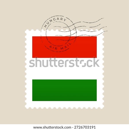 Hungary flag postage stamp featuring a grunge air mail postmark, a vintage vector illustration for travel and correspondence..
