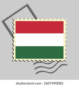 Hungary flag postage stamp. Isolated vector illustration on grey post stamp background