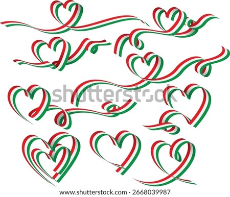 Hungary Flag Ribbon Hearts Vector Illustration