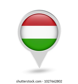 Hungary Flag Round Pin Icon. Vector icon.