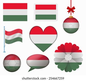 Hungary flag set of 8 items vector