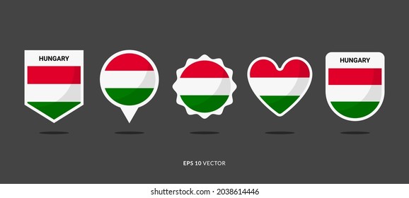 Hungary Flag Set Vector Illustration. Good Used for Sticker, Logo, Icon, Clipart, Etc - EPS 10 Vector