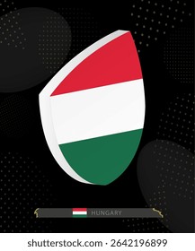 Hungary Flag Shield icon in 3D on Dark Modern Abstract Rugby Background. Perfect for sports events, heritage themes, national celebrations, and patriotic designs.