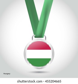 Hungary Flag in Silver Medal. Vector Illustration. RIO Olympic Game silver Medal. Vector Illustration