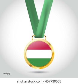 Hungary Flag in Silver Medal. Vector Illustration. RIO Olympic Game gold Medal. Vector Illustration