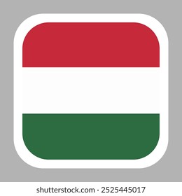 Hungary flag square flat vector with rounded corners and white border, vector illustration