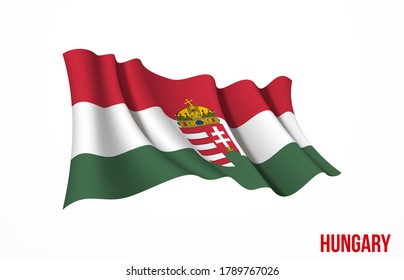 Hungary flag state symbol isolated on background national banner. Greeting card National Independence Day of the Republic of Hungary. Illustration banner with realistic state flag.