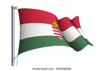 Hungary flag state symbol isolated on background national banner. Greeting card National Independence Day of the Republic of Hungary. Illustration banner with realistic state flag.