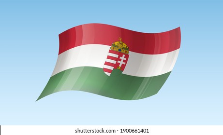 Hungary flag state symbol isolated on background national banner. Greeting card National Independence Day of the Republic of Hungary. Illustration banner with realistic state flag.