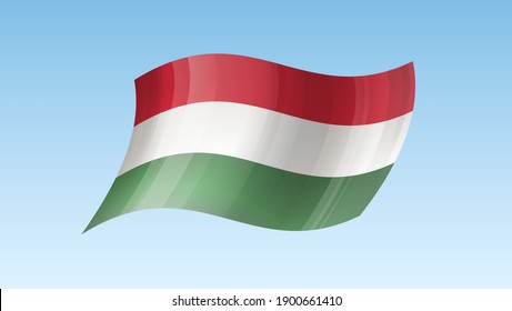 Hungary flag state symbol isolated on background national banner. Greeting card National Independence Day of the Republic of Hungary. Illustration banner with realistic state flag.