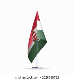 Hungary flag state symbol isolated on background national banner. Greeting card National Independence Day of the Republic of Hungary. Illustration banner with realistic state flag.