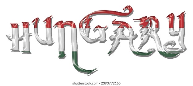 HUNGARY flag text font, 3D HUNGARY flag colorful background, HUNGARY flag vector illustration