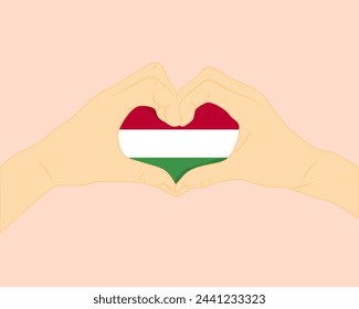 Hungary flag with two hands heart shape, express love or affection concept, support or donate to Hungary, hand heart love sign, vector design, patriotism and nationalism idea