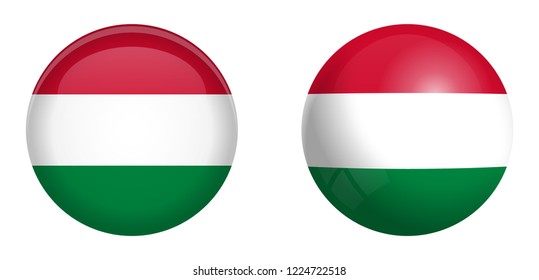 Hungary flag under 3d dome button and on glossy sphere / ball.