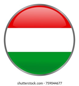 Hungary flag vector icon. Isolated round glass glossy glow button with national flag of the Hungary. National Flag with Official colors. Web design button. Sign for product origin. Made in symbol.